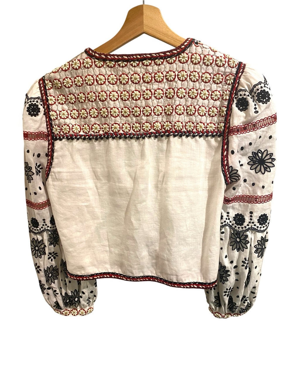 Veronica Beard Shilin Linen Eyelet Embroidered Balloon Sleeve Cropped Jacket - Picture 3 of 6